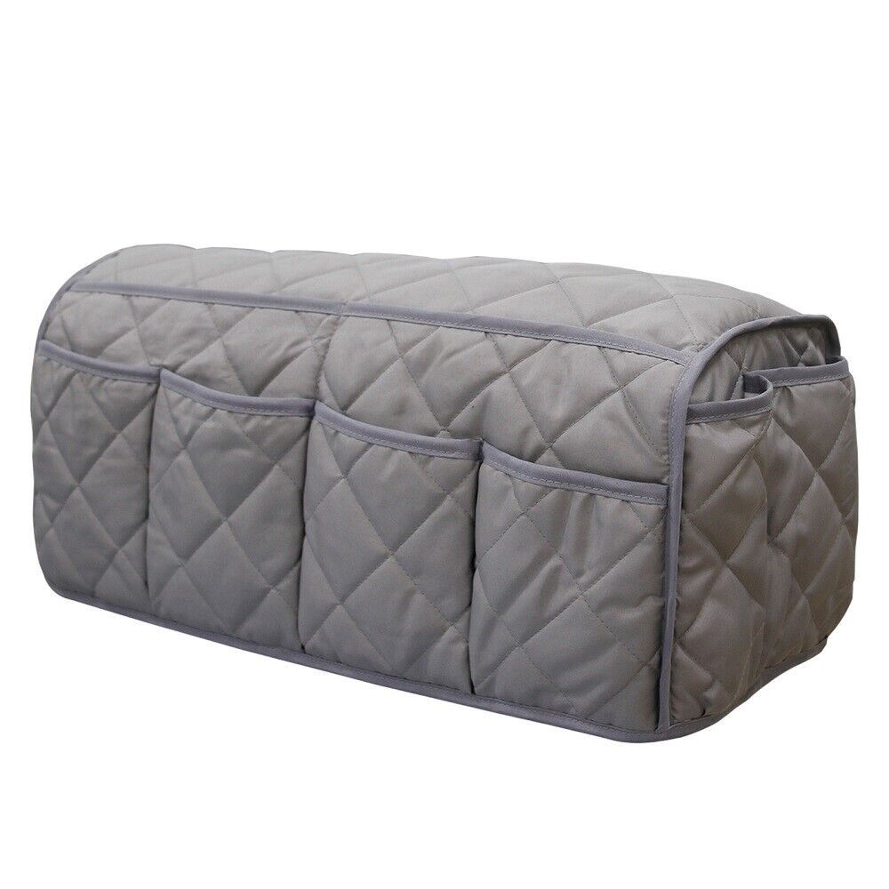 2 Pcs Grey Quilted Sofa Armrest Organizer Caddy - Multi-Pocket Remote Control Holder Bag V888-ELOSUNG23946