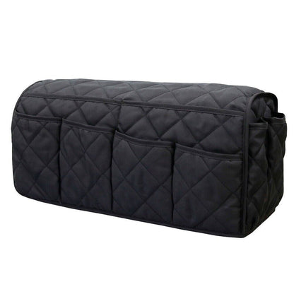 2 Pcs Black Quilted Sofa Armrest Organizer Caddy - Multi-Pocket Remote Control Holder Bag V888-ELOSUNG23947