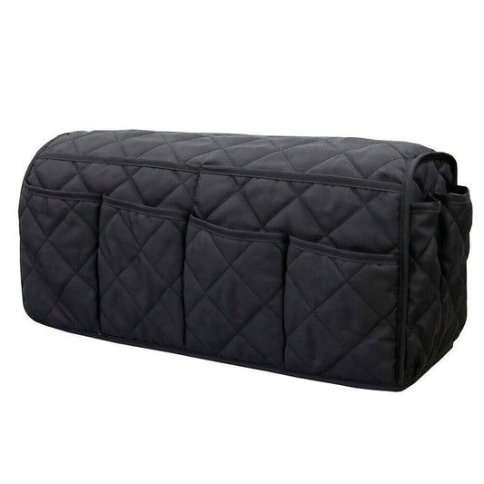 2 Pcs Black Quilted Sofa Armrest Organizer Caddy - Multi-Pocket Remote Control Holder Bag V888-ELOSUNG23947