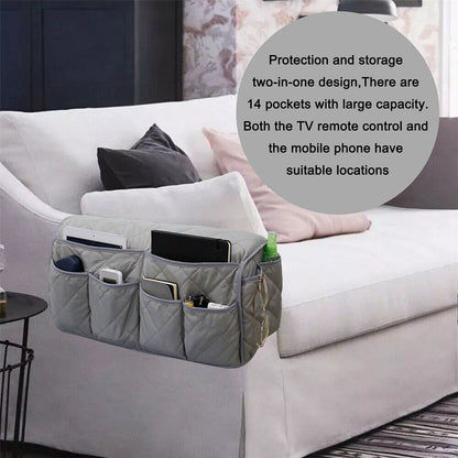 2 Pcs Black Quilted Sofa Armrest Organizer Caddy - Multi-Pocket Remote Control Holder Bag V888-ELOSUNG23947