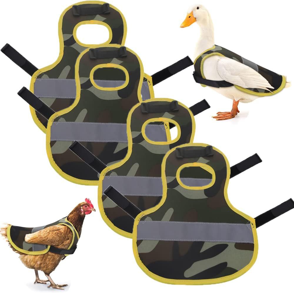 4 Pcs Camouflage Green High Visibility Chicken & Duck Safety Vest - Reflective Poultry Jacket V888-ELOSUNG23954