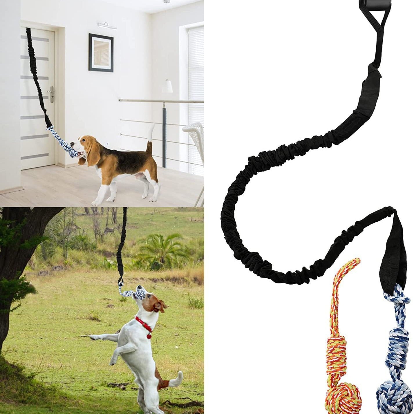 Black And Colored Cotton Balls Interactive Bungee Dog Tug Toy - Hanging Rope Ball for Solo Play & Exercise V888-ELOSUNG23955