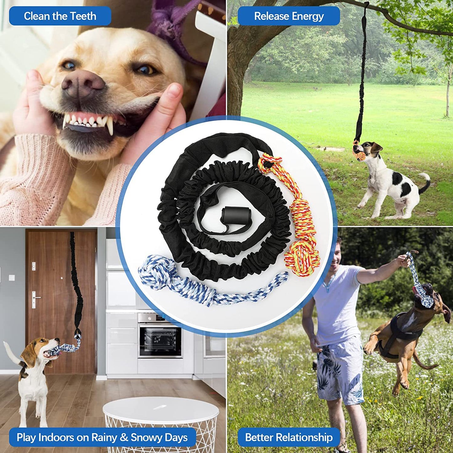 Red And Colored Cotton Balls Interactive Bungee Dog Tug Toy - Hanging Rope Ball for Solo Play & Exercise V888-ELOSUNG23957