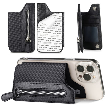 2 Pcs Black Multifunction Stick-On Phone Wallet - PU Leather Card Holder with Zipper & Flip Cover V888-ELOSUNG23958