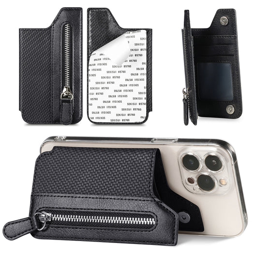 2 Pcs Black Multifunction Stick-On Phone Wallet - PU Leather Card Holder with Zipper & Flip Cover V888-ELOSUNG23958
