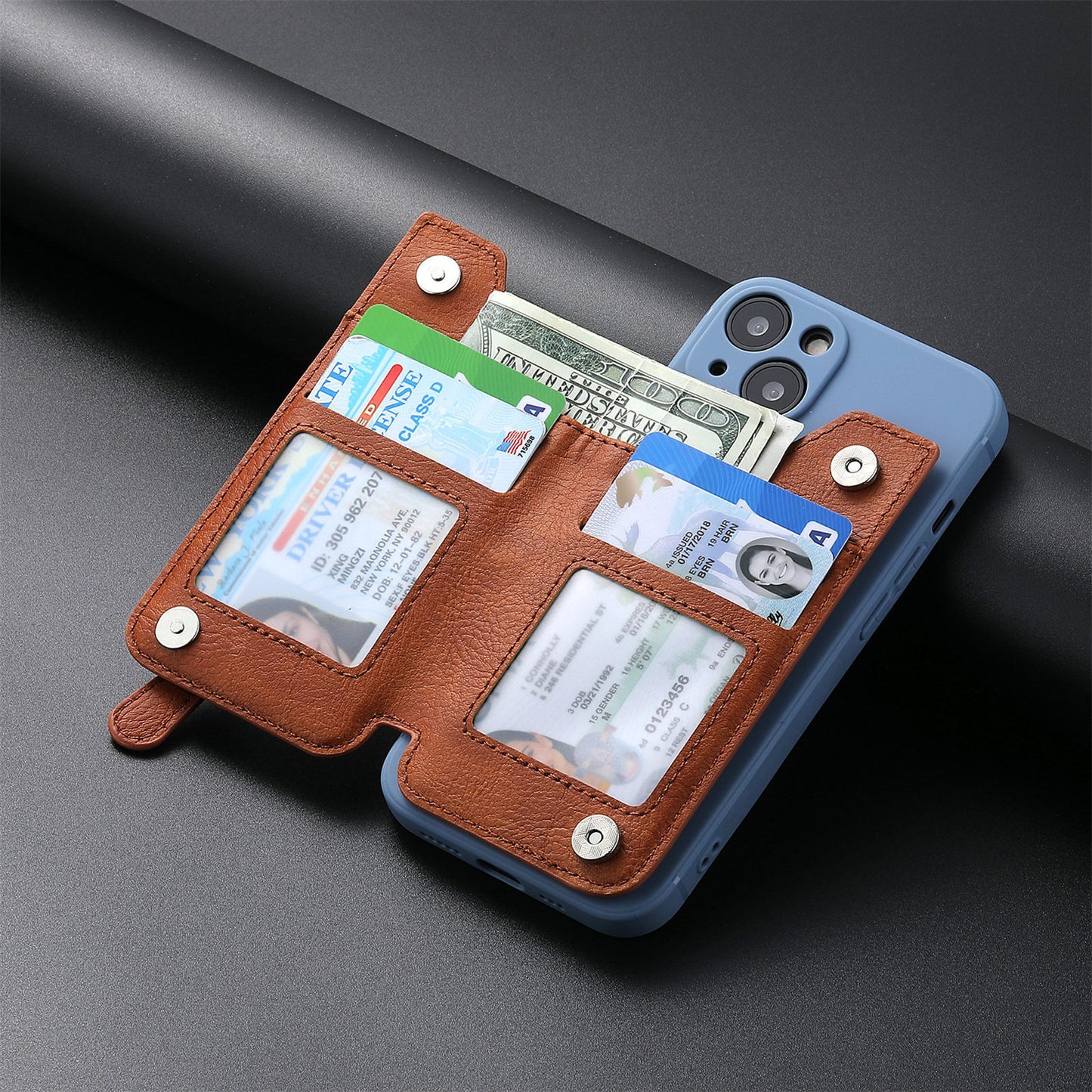 2 Pcs Black Multifunction Stick-On Phone Wallet - PU Leather Card Holder with Zipper & Flip Cover V888-ELOSUNG23958