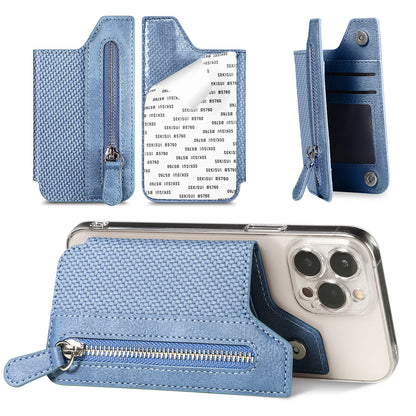 2 Pcs Blue Multifunction Stick-On Phone Wallet - PU Leather Card Holder with Zipper & Flip Cover V888-ELOSUNG23959