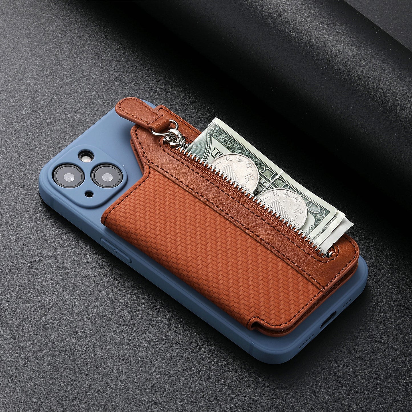 2 Pcs Green Multifunction Stick-On Phone Wallet - PU Leather Card Holder with Zipper & Flip Cover V888-ELOSUNG23960