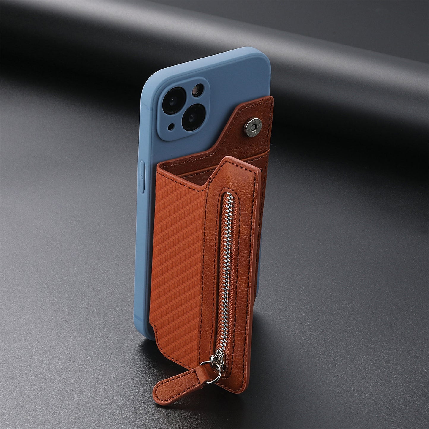 2 Pcs Khaki Multifunction Stick-On Phone Wallet - PU Leather Card Holder with Zipper & Flip Cover V888-ELOSUNG23961