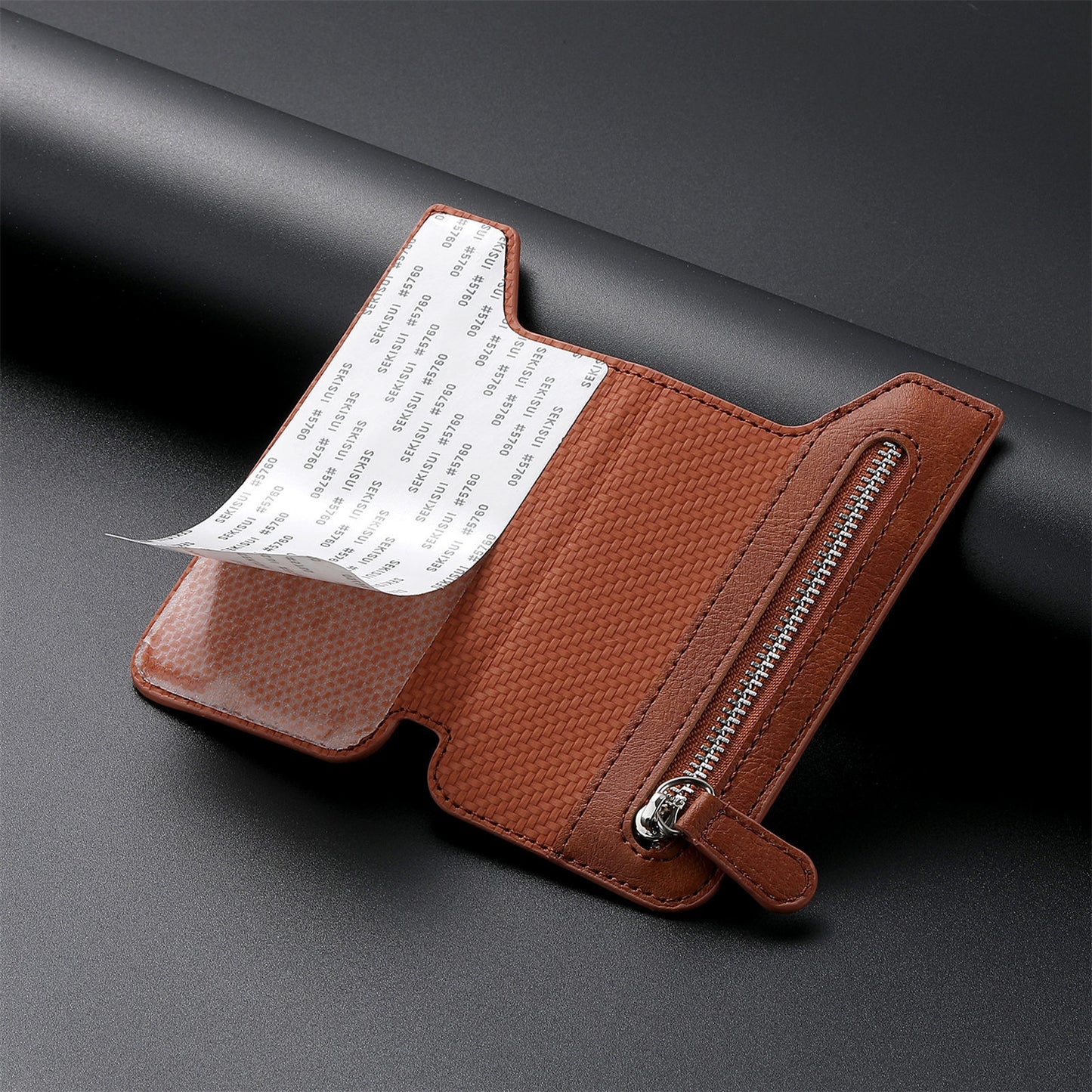 2 Pcs Khaki Multifunction Stick-On Phone Wallet - PU Leather Card Holder with Zipper & Flip Cover V888-ELOSUNG23961