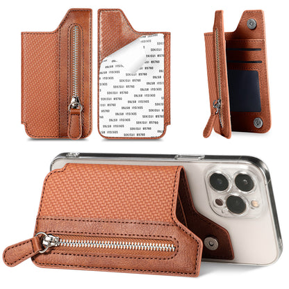 2 Pcs Brown Multifunction Stick-On Phone Wallet - PU Leather Card Holder with Zipper & Flip Cover V888-ELOSUNG23962