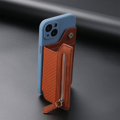 2 Pcs Brown Multifunction Stick-On Phone Wallet - PU Leather Card Holder with Zipper & Flip Cover V888-ELOSUNG23962