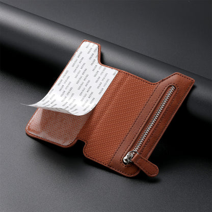 2 Pcs Brown Multifunction Stick-On Phone Wallet - PU Leather Card Holder with Zipper & Flip Cover V888-ELOSUNG23962