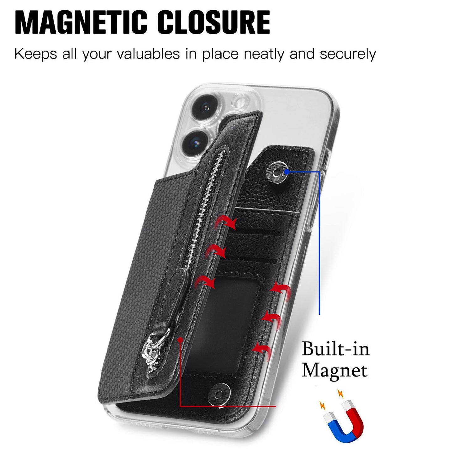 2 Pcs Brown Multifunction Stick-On Phone Wallet - PU Leather Card Holder with Zipper & Flip Cover V888-ELOSUNG23962