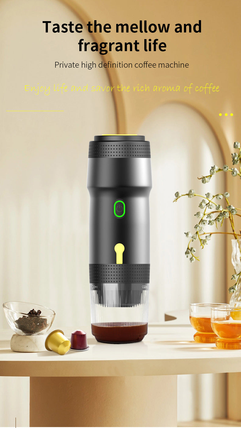 Black 3-in-1 Portable Electric Espresso Maker - Rechargeable Travel Coffee Machine for Capsules & Ground V888-ELOSUNG23963