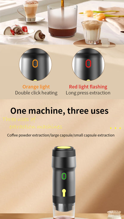 Black 3-in-1 Portable Electric Espresso Maker - Rechargeable Travel Coffee Machine for Capsules & Ground V888-ELOSUNG23963