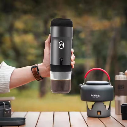 Black 3-in-1 Portable Electric Espresso Maker - Rechargeable Travel Coffee Machine for Capsules & Ground V888-ELOSUNG23963
