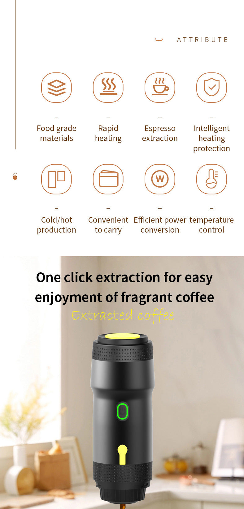 White 3-in-1 Portable Electric Espresso Maker - Rechargeable Travel Coffee Machine for Capsules & Ground V888-ELOSUNG23964