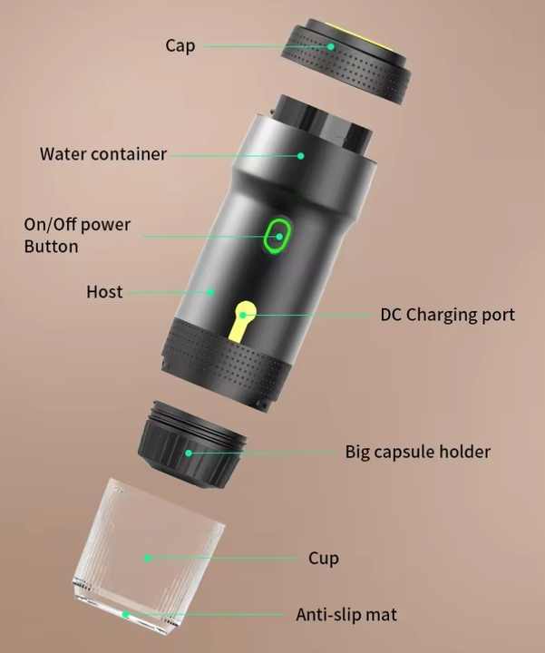 White 3-in-1 Portable Electric Espresso Maker - Rechargeable Travel Coffee Machine for Capsules & Ground V888-ELOSUNG23964
