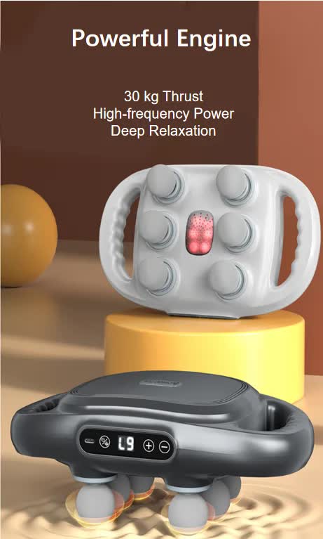 Dark Grey Advanced 6-Head Percussion Massager with Heat - Rechargeable Deep Tissue Muscle Relief Gun V888-ELOSUNG23967