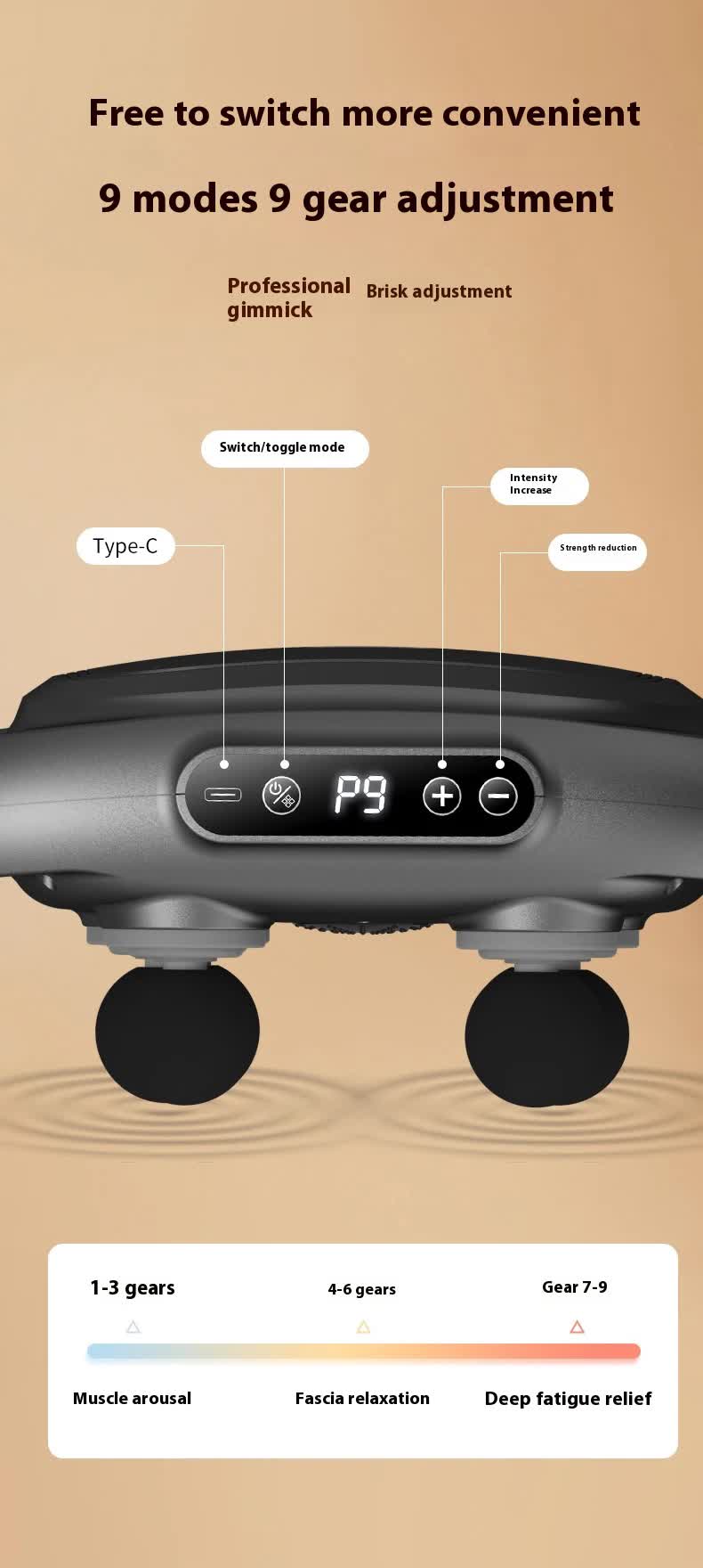 Dark Grey Advanced 6-Head Percussion Massager with Heat - Rechargeable Deep Tissue Muscle Relief Gun V888-ELOSUNG23967