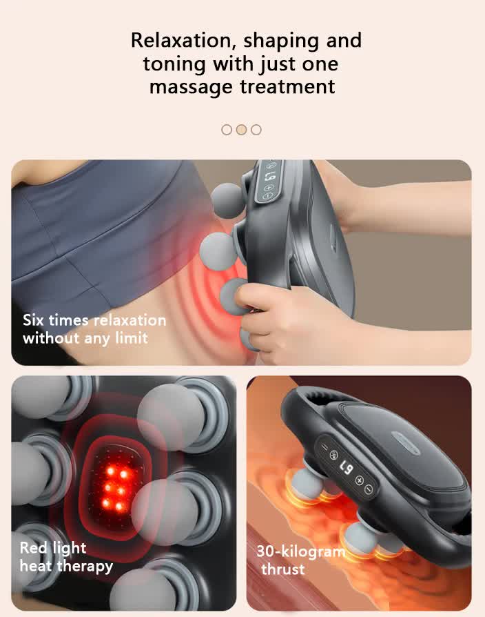 Dark Grey Advanced 6-Head Percussion Massager with Heat - Rechargeable Deep Tissue Muscle Relief Gun V888-ELOSUNG23967