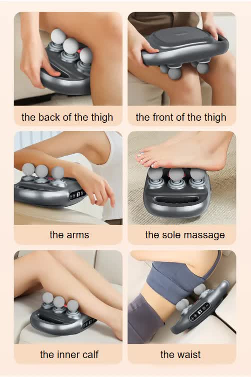 Dark Grey Advanced 6-Head Percussion Massager with Heat - Rechargeable Deep Tissue Muscle Relief Gun V888-ELOSUNG23967