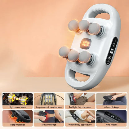 White Advanced 6-Head Percussion Massager with Heat - Rechargeable Deep Tissue Muscle Relief Gun V888-ELOSUNG23968