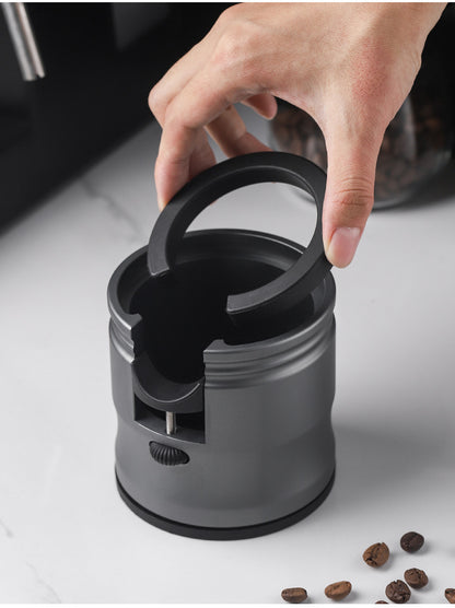 Silver Round Professional Aluminum Espresso Tamping Station - Adjustable Portafilter Holder Stand V888-ELOSUNG23969