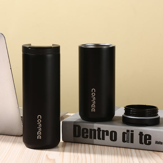 Black Sleek Insulated Stainless Steel Coffee Tumbler Set (400ml & 500ml) - One-Touch Lid Travel Mugs V888-ELOSUNG23981