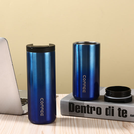 Blue Gradient Color Sleek Insulated Stainless Steel Coffee Tumbler Set (400ml & 500ml) - One-Touch Lid Travel V888-ELOSUNG23985