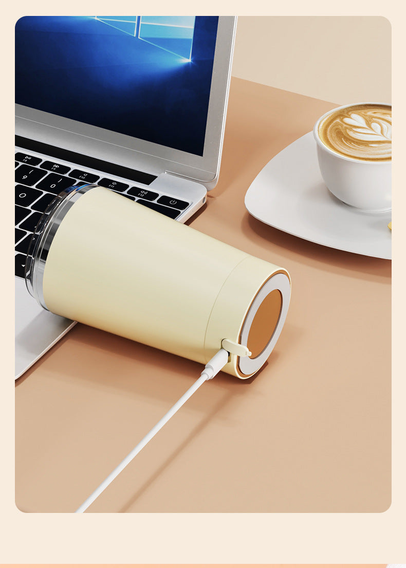 White 316 Stainless Steel Rechargeable Electric Self-Stirring Mug - 420ml Automatic Mixing Cup with Magnetic V888-ELOSUNG23986