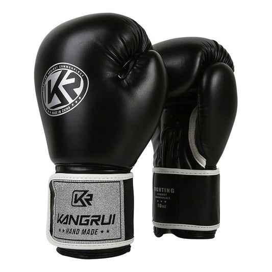 Black And Silver Durable 8oz PU Leather Boxing Gloves - Padded & Ventilated for Training V888-ELOSUNG23992