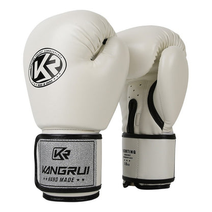 White And Silver Durable 8oz PU Leather Boxing Gloves - Padded & Ventilated for Training V888-ELOSUNG23993