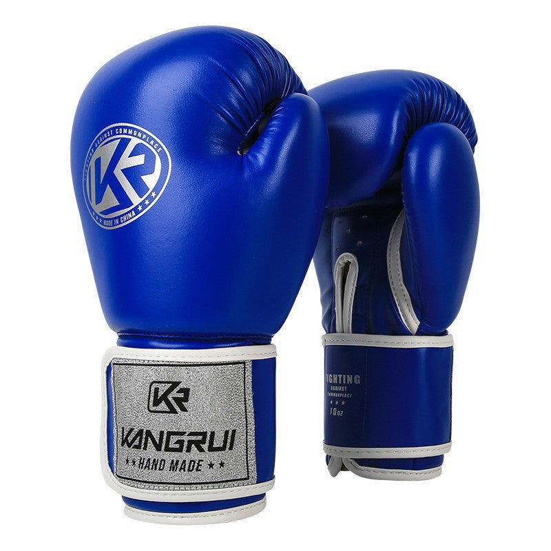 Blue And Silver Durable 8oz PU Leather Boxing Gloves - Padded & Ventilated for Training V888-ELOSUNG23995