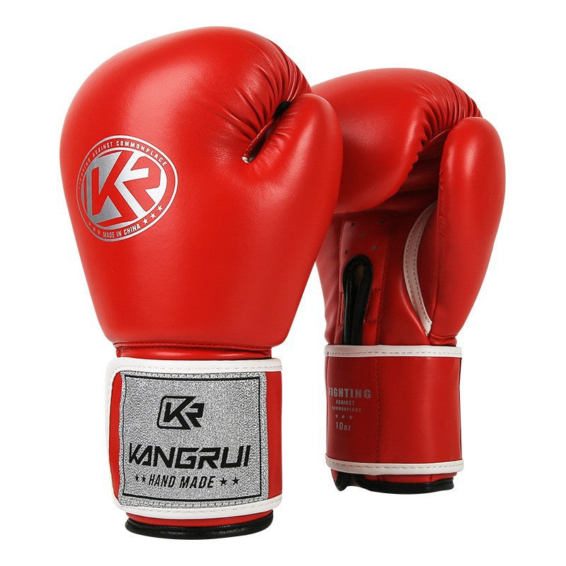 Red And Silver Durable 10oz PU Leather Boxing Gloves - Padded & Ventilated for Training V888-ELOSUNG23996
