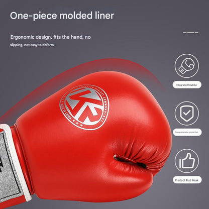 Red And Silver Durable 10oz PU Leather Boxing Gloves - Padded & Ventilated for Training V888-ELOSUNG23996