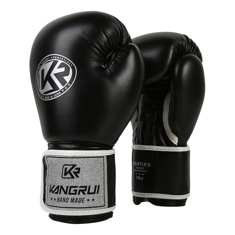 Black And Silver Durable 10oz PU Leather Boxing Gloves - Padded & Ventilated for Training V888-ELOSUNG23997
