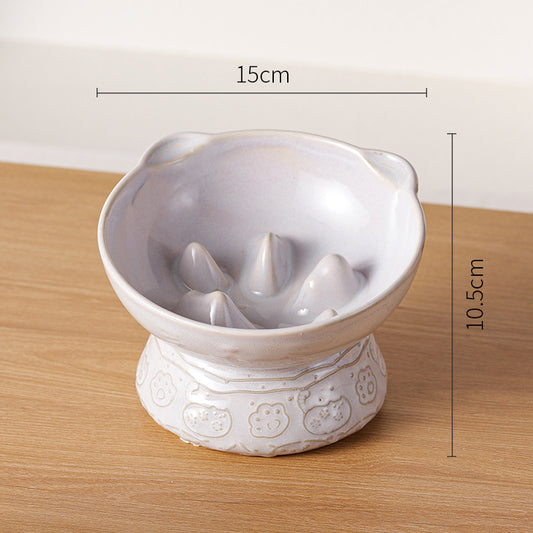 White Vintage Slow Feeder Ceramic Pet Bowl - Anti-Choke Wide-Mouth Design for Cats & Dogs, Prevents Black Chin V888-ELOSUNG24206