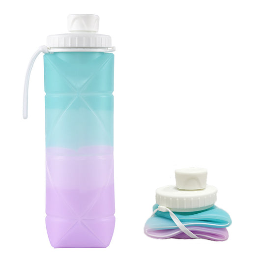 Blue-purple Portable Silicone Collapsible Water Bottle - Foldable Sports Cup for Cycling and Outdoor Fitness V888-ELOSUNG24269