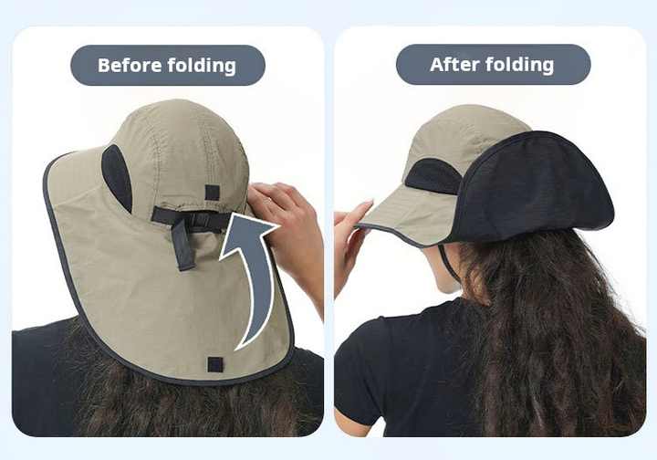 Black Wide Brim Sun Hat with Cape - Foldable UV Protection - 10cm Brim V888-ELOSUNG24368