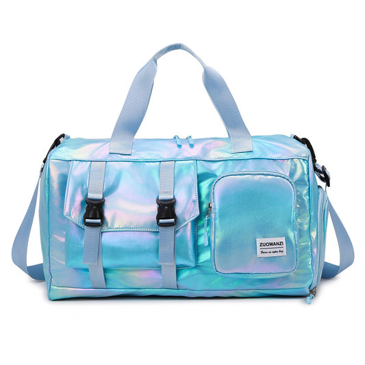 Blue Iridescent Gym Bag with Wet-Dry Separation - Large Capacity Travel and Fitness Duffel V888-ELOSUNG24397