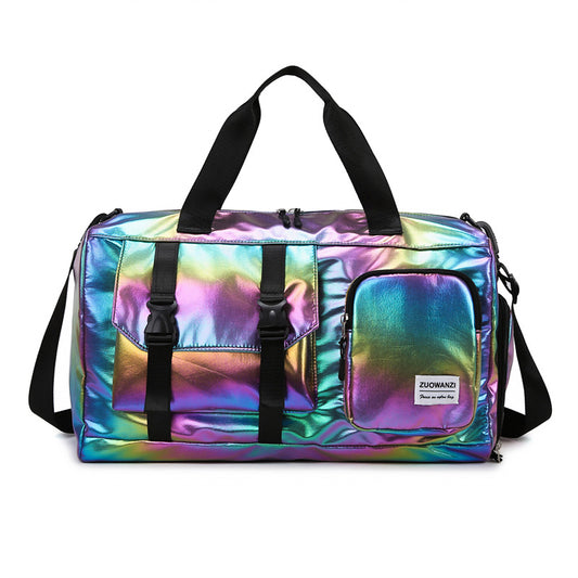 Pearl Color Iridescent Gym Bag with Wet-Dry Separation - Large Capacity Travel and Fitness Duffel V888-ELOSUNG24398