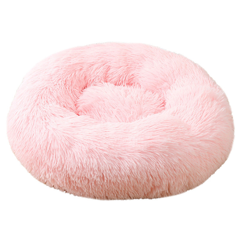 Pink 50cm Cozy Round Pet Bed - Plush Cat & Dog Bed with Non-Slip Base, Machine Washable V888-ELOSUNG24441