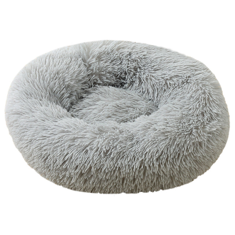 Light Grey 50cm Cozy Round Pet Bed - Plush Cat & Dog Bed with Non-Slip Base, Machine Washable V888-ELOSUNG24443