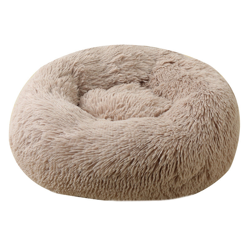 Khaki 50cm Cozy Round Pet Bed - Plush Cat & Dog Bed with Non-Slip Base, Machine Washable V888-ELOSUNG24447