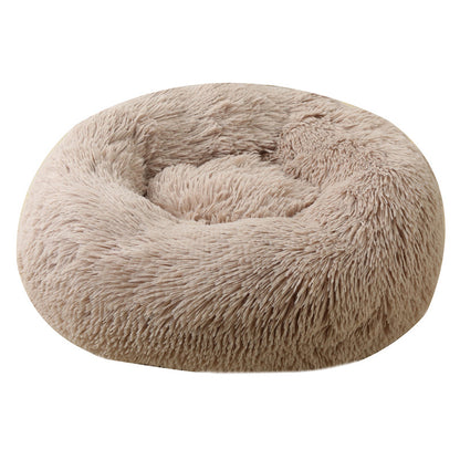 Khaki 50cm Cozy Round Pet Bed - Plush Cat & Dog Bed with Non-Slip Base, Machine Washable V888-ELOSUNG24447