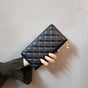 Black-Checkered Women's Classic Quilted Long Wallet - Premium Diamond Stitch Zip Around Card Holder with V888-ELOSUNG24451