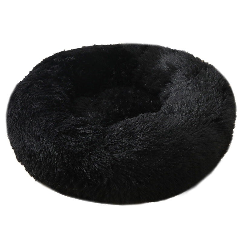 Black 50cm Cozy Round Pet Bed - Plush Cat & Dog Bed with Non-Slip Base, Machine Washable V888-ELOSUNG24483