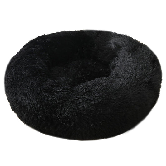 Black 50cm Cozy Round Pet Bed - Plush Cat & Dog Bed with Non-Slip Base, Machine Washable V888-ELOSUNG24483